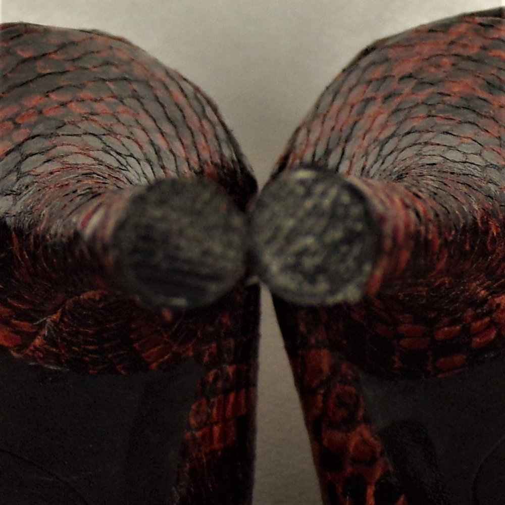 DELICIOUS size 8.5 orange/black faux-snakeskin ultra-high-heel platform pumps - Picture 12 of 14